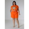 Slickblue Plus Stretch Short Set with Rhinestone Graphic Tee and Elastic Waist Shorts, Orange/Black/Green, Size 1XL-3XL - 4 of 4