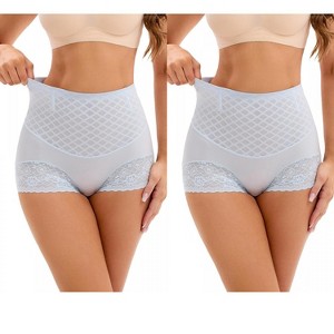 INSPIRE CHIC 2 Pcs Women's Lace Mesh Light Tummy Control Briefs High Waist Control Panties - 1 of 4