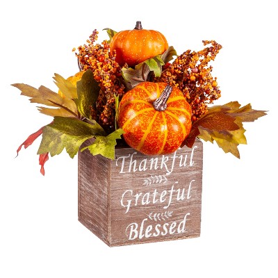 Evergreen Pumpkin and Berry Artifical with Sentiments Table Décor