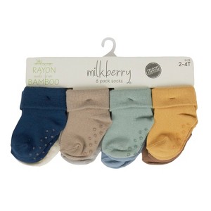 Milkberry Rayon of Bamboo Baby Socks Non-Slip Gripper Newborn to Toddler Currated Gift Packs of 8 pairs - 1 of 2