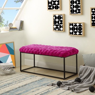 Loft Lyfe Laguce Velvet Hand Woven Bench Black Base, Fuchsia