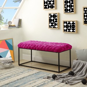 Loft Lyfe Laguce Velvet Hand Woven Bench Black Base, Fuchsia - 1 of 4