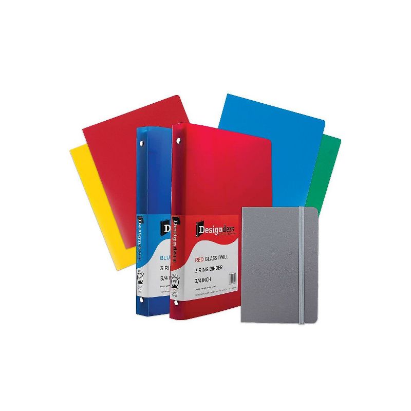 JAM Paper Back To School Assortments Grey 4 Heavy Duty Folders 2 0.75 Inch Binders & 1 Grey Journal, 1 of 2