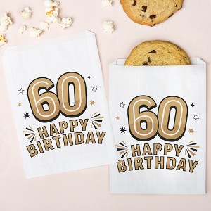 Big Dot of Happiness Adult 60th Birthday White Paper Treat Bags, Black & Gold Party Individual Greaseproof Brown Paper Sandwich Cookie Bags - 25 Count - 1 of 4