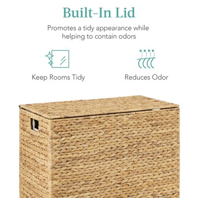 Large Natural Water Hyacinth Double Laundry Hamper with Lid