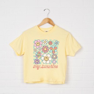 Simply Sage Market Women's  Hey Sunshine Flowers Short Sleeve Relaxed Fit Cropped Graphic Tee - 1 of 3