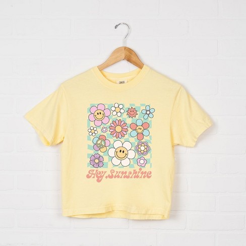 Simply Sage Market Women's  Hey Sunshine Flowers Short Sleeve Relaxed Fit Cropped Graphic Tee - image 1 of 3