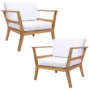 Sunnydaze Bodie Acacia Wood Patio Armchair with Bone White Cushions - Natural - 1 of 4
