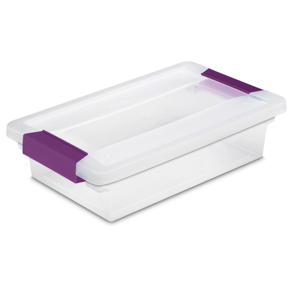 ( Case Pack Of 12))Sterilite 1.9qt Purple Latch Box Clear: Plastic Storage Bin with Lid, Portable, Stackable, Built-In Handles, Universal Use