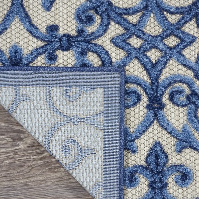 Aloha Contemporary Scroll 5'3" Round Blue/Grey Outdoor Rug