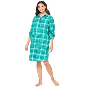 Dreams & Co. Plaid Flannel Button-Front Sleepshirt - 1 of 4
