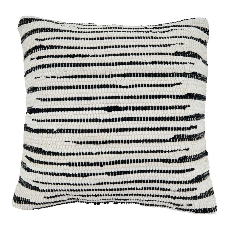 22&#34;x22&#34; Oversize Zebra Chindi Design Cotton Square Throw Pillow Cover Black/White - Saro Lifestyle, 1 of 8