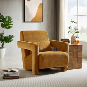 Modern Accent Chair with Right-Angle Armrests and Wood Block Legs for Living Room Bedroom or Study-Maison Boucle - 1 of 4