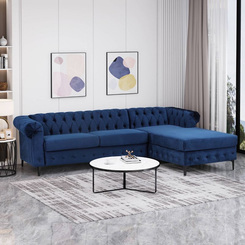 2pc Burland Contemporary Chaise Sectional Dark Blue - Christopher Knight Home, 3 of 7