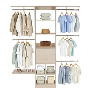 Adjustable Wooden Closet Organizer with 2 Drawers, 5 Rods & 17 Compartments for Walk-In Storage - 1 of 4
