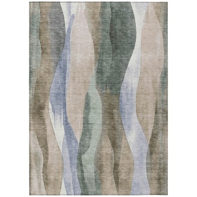 Beige And Denim Blue Abstract Washable Indoor Outdoor Area Rug