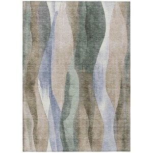 Beige And Denim Blue Abstract Washable Indoor Outdoor Area Rug - 1 of 4