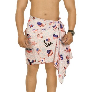 LA LEELA Men's Patriotic 4th of July USA Flag Swimwear Summer Sarong Swim Trunk Pareo Beach Wrap One Size Stripes Red - 1 of 4