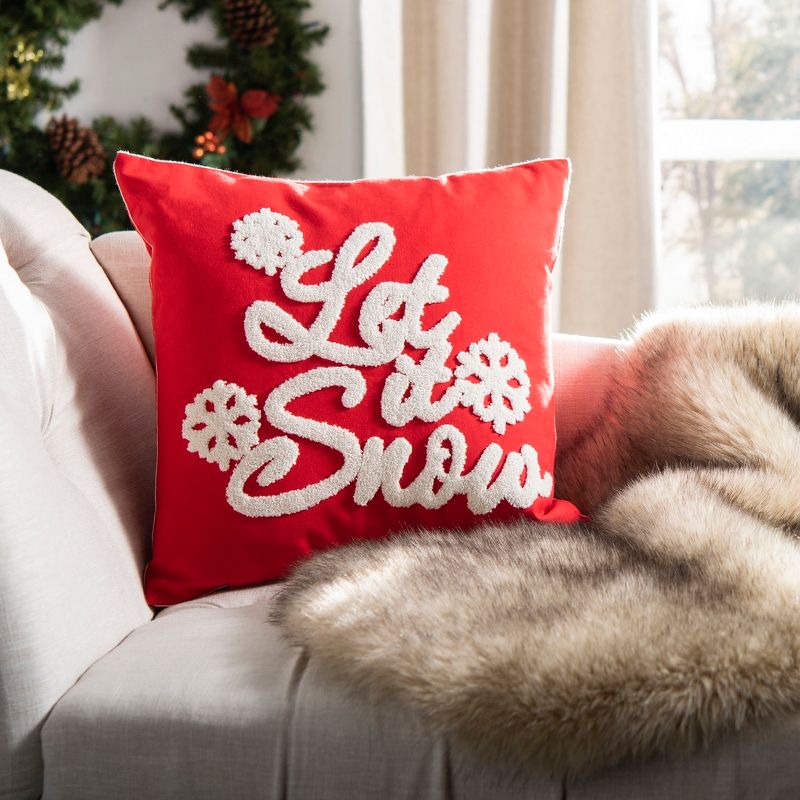 Let It Snow Pillow - Red/White - 18" X 18" - Safavieh., 2 of 4