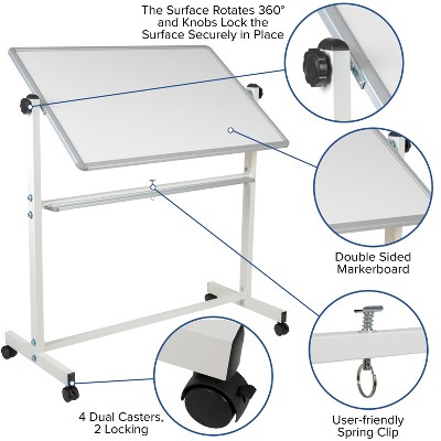 White Double-Sided Mobile Magnetic Whiteboard with Aluminum Frame