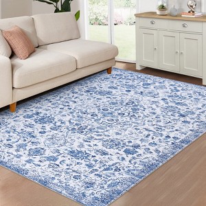Coucheta Vintage Washable Area Rug, Low Pile Carpet, Non-Slip Rubber Backing, Soft Distressed Flower Accent Rug for Living Room, Bedroom, Office - 1 of 4