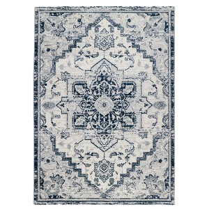 Ivory And Blue Medallion Area Rug - 1 of 4