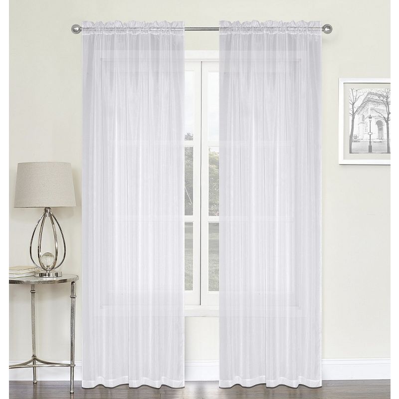 Kate Aurora Montauk Accents Ultra Lux 2 Piece Rod Pocket White Sheer Voile Window Curtain Panels, 1 of 4