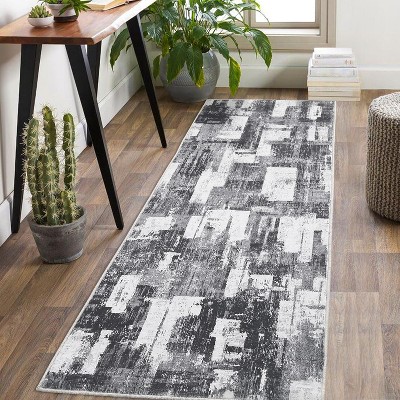 Abstract Geometric Washable Rug, Low Pile Modern Carpet for Living Room Bedroom, Non-Slip, Stain-Resistant Indoor Floor Cover