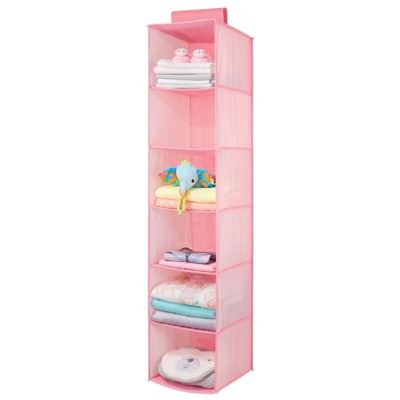 Image of mDesign Fabric Baby Nursery Hanging Organizer with 6 Shelves - Pink Herringbone