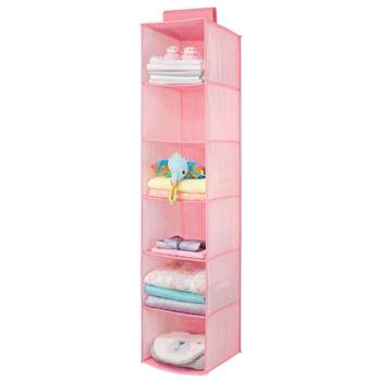 mDesign Fabric Baby Nursery Hanging Organizer with 6 Shelves - Pink Herringbone