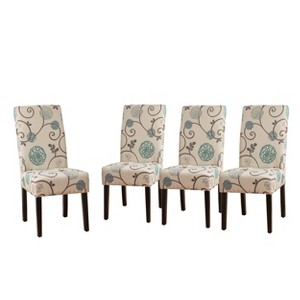 Christopher Knight Home Set of 4 Pertica Contemporary Fabric Dining Chairs Light Beige with Blue Floral: Upholstered, Rubberwood Legs, Polyester - 1 of 4