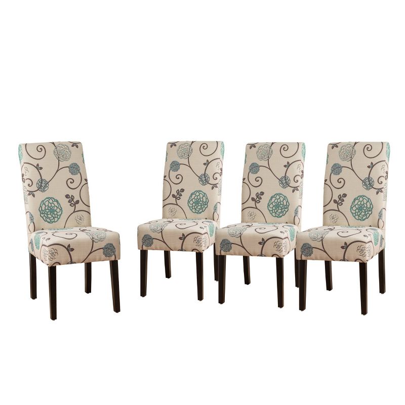 Set of 4 Pertica Contemporary Fabric Dining Chairs Light Beige with Blue Floral - Christopher Knight Home, 1 of 11