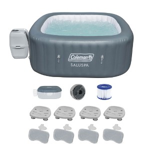 Coleman SaluSpa 114 Soothing AirJet Square Hot Tub with 4-Pack of Bestway SaluSpa Spa Seat and 4 Sets of SaluSpa Padded Headrest Pillows - 1 of 4