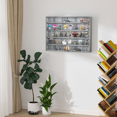 Gray Wood 5-Tier Wall-Mounted Display Cabinet with Glass Doors