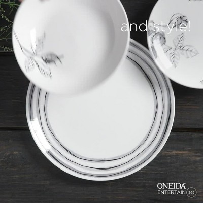 Gray and White Floral Porcelain 12-Piece Dinnerware Set