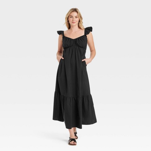 Women s Flutter Cap Sleeve Maxi A line Dress Universal Thread Black Xl Target