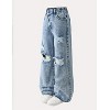 Mocamel Teen Girls Loose Ripped Wide Leg Jeans Asymmetrical Design Denim Trousers - 2 of 4
