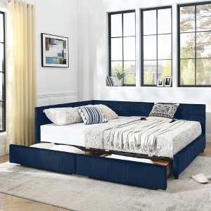 Sapphtopaz Daybed Bed Frame with Tufted Upholstered Sofa Bed with Armrests and Wood Slats Support Beds for Apartment, Bedroom - 1 of 4
