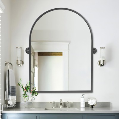 Dovelina Modern Arched Metal Frame Mirror Pivot Wall Mirror Bathroom ...