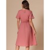 INSPIRE CHIC Women's Short Sleeve Elastic Waist Round Neck Pleated A-Line Casual Midi Dress - image 3 of 4