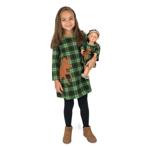 Leveret Girls And Doll Cotton Dress Plaid Reindeer 4 Year : Target