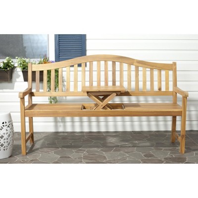 Mischa Teak-Brown Acacia Wood Outdoor Bench with Galvanized Steel