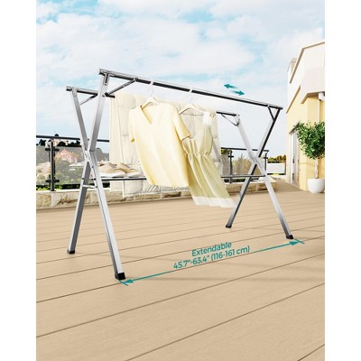 SONGMICS Clothes Drying Rack, Heavy-Duty Laundry Drying Rack, 45.7-63.4 Inches Extendable, Foldable Freestanding Airer, Stainless Steel, Dove Gray