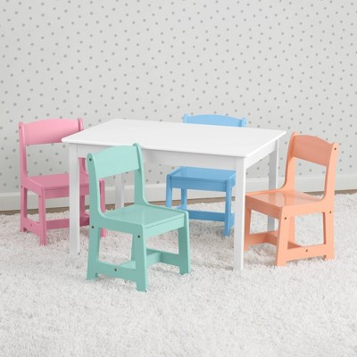 Bianca White Wooden Kids Table with Pastel Chairs Set
