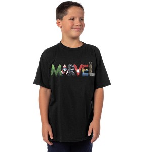 Seven Times Six Marvel Boys' Superhero Inspired Block Letter Logo Design T-Shirt Black - 1 of 3