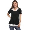 Clearlove Womens Short Sleeve Contrast Mock Neck Collared T-Shirts Flowy Ruffled Patchwork Work Blouse Casual Dressy - 3 of 4