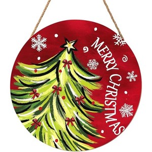 Lomsoe Merry Christmas Door Sign Christmas Tree Decor Wooden Holiday Hanging Sign Winter Red Christma Decor Christm New Year Gift 8x8Inch - 1 of 1