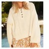 Women's Half Placket Button Down Solid Hoodie Sweater - POL - 2 of 4