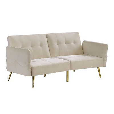 NicBex 77.5 Inch Velvet Futon Sofa Bed,Convertible Sleeper Loveseat Couch with Folded Armrests for Living Room,Bedroom,Office,Apartment