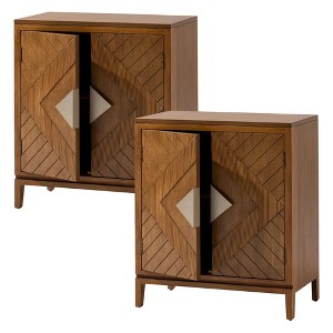 COZAYH Storage Cabinet Modern Wood Sideboard Buffet Geometric Doors, Set of 2 - 1 of 4